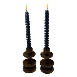 Mid Century Modern Wood Taper Candle Holders Pair 5"‎ Tall Jamaica W.I. Souvenir